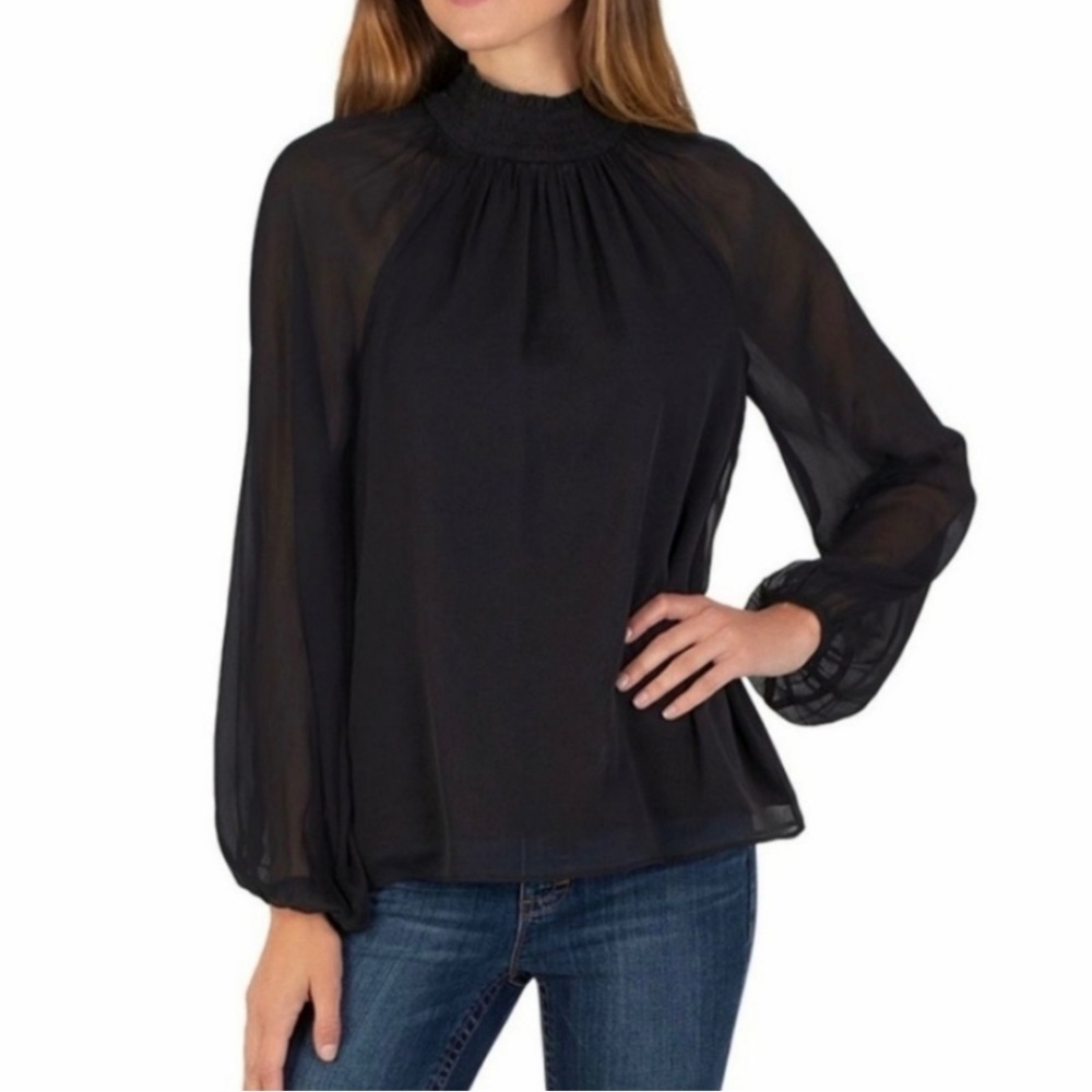 NEW Joie LIMITED EDITION long sleeve sheer smocked blouse Large Size Large